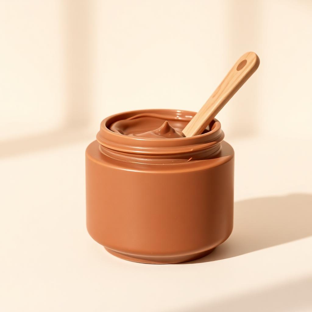 Clarifying Clay Mask bottle photographed on warm ivory plaster