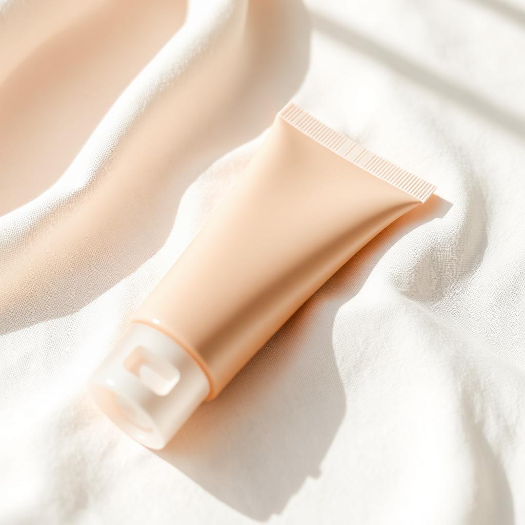 Softening Cream Cleanser bottle photographed on warm ivory plaster