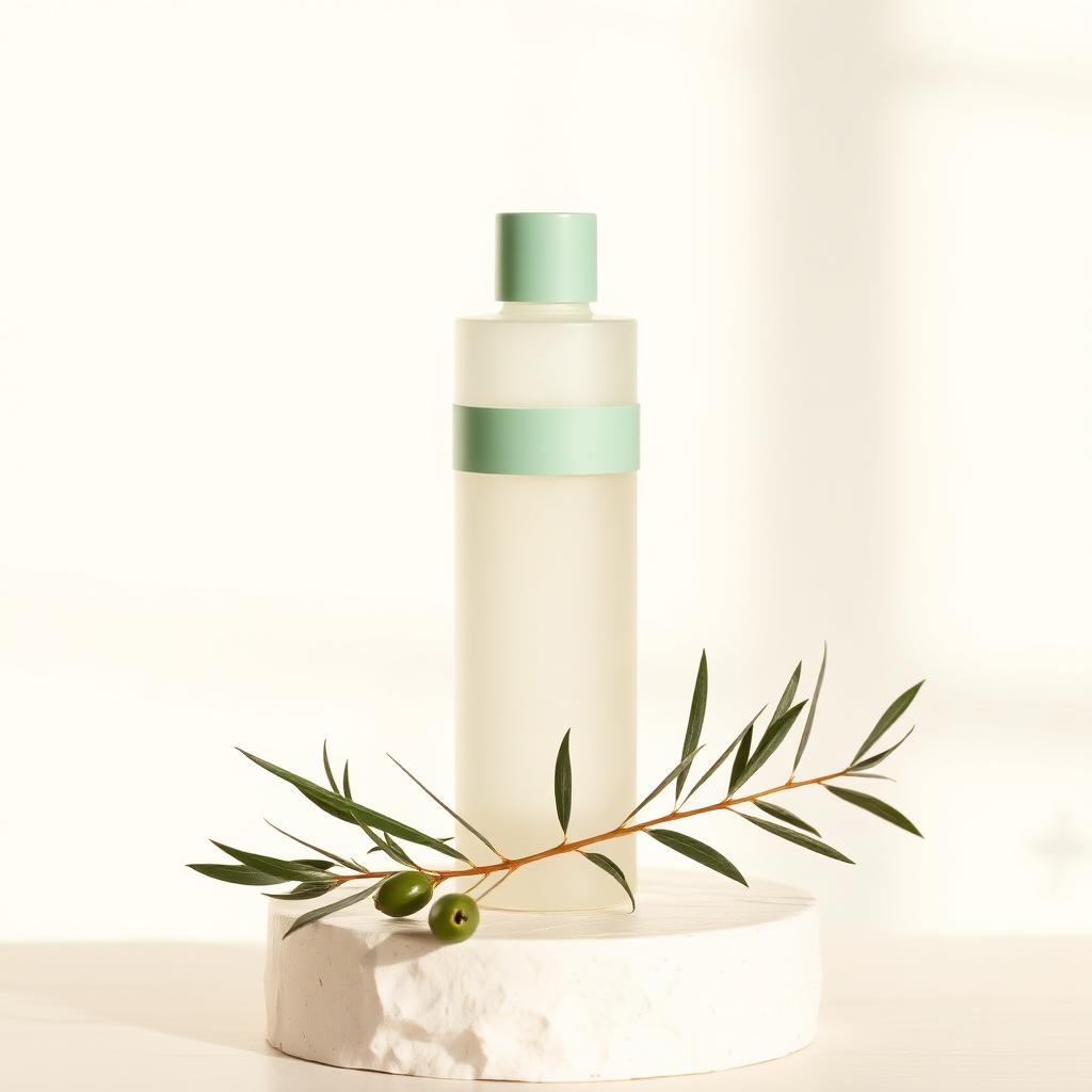 Resurfacing Lactic Toner bottle photographed on warm ivory plaster